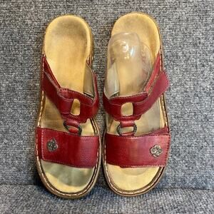 Rieker Red Leather Antistress Sandals Women 7.5 Slide Slip On Mules Comfort Shoe